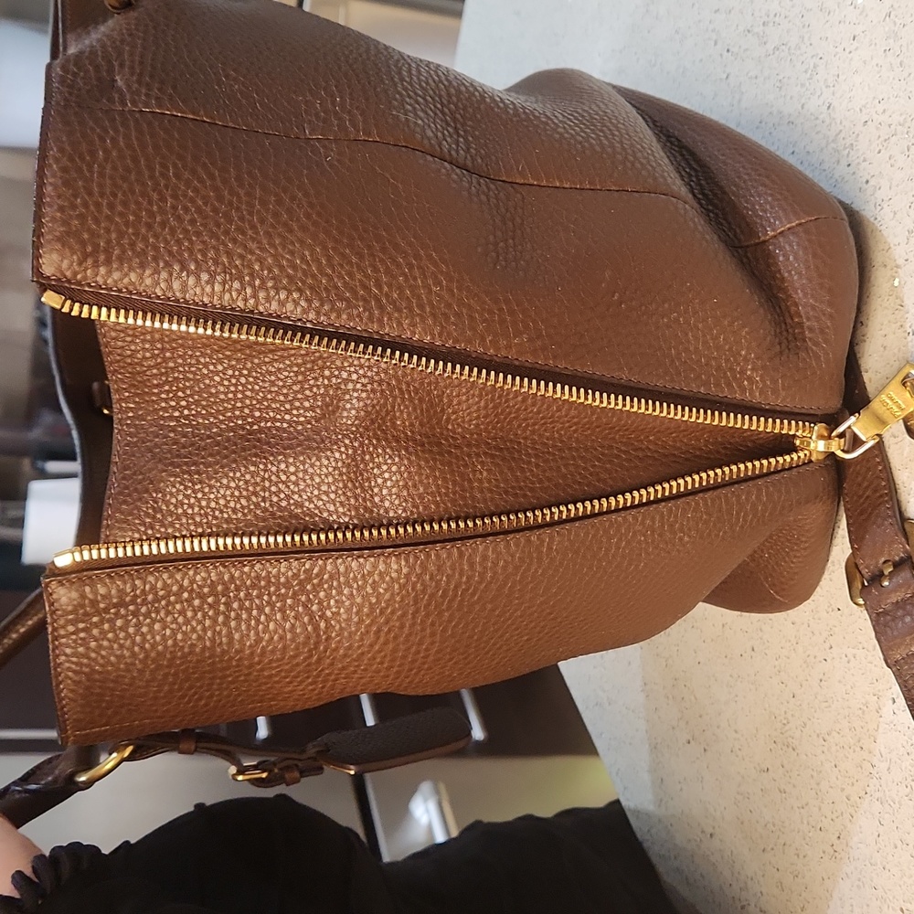 Prada Brown Pebbled Leather Top-Handle Crossbody Bag with Gold Hardware - Picture 6 of 16